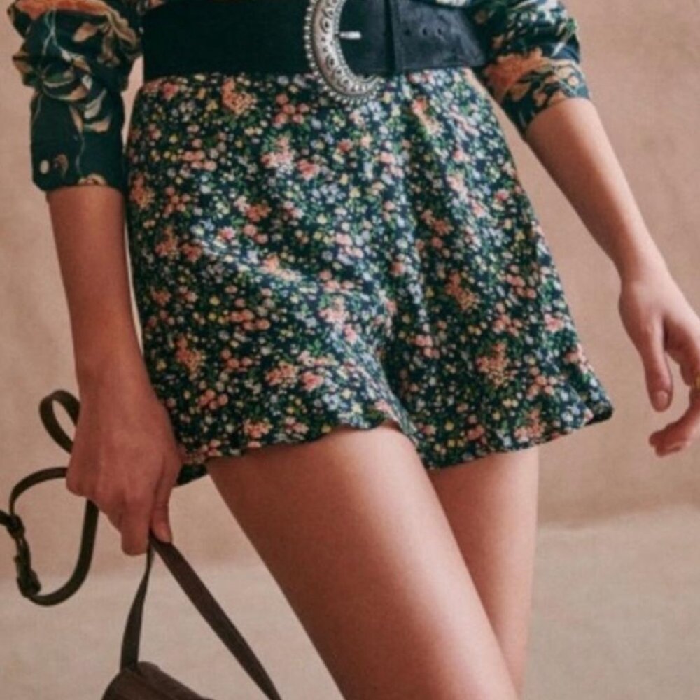 Sezane Dorian Shorts, Imprime Garden Marine, FR 42(10)